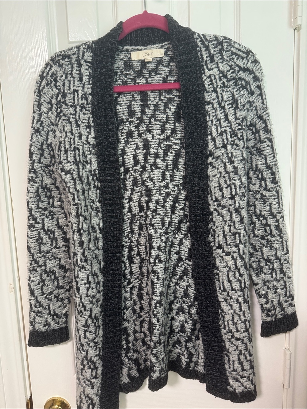 LOFT Black & White Textured Open-Front Cardigan